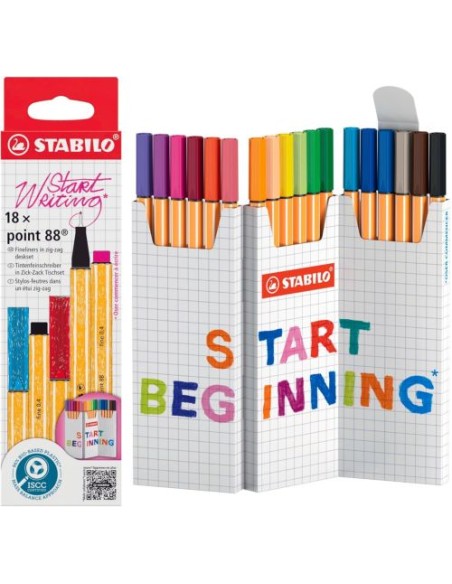 Estuche zig zag 18 colores surtidos stabilo point 88 punta fibra 04 mm