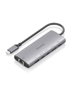 USB-C Dock 6 en 1, USB-C a 1xHDMI, 1xRJ45, 1xUSB-A 10G, 2xUSB-C 10G, 1xUSB-C PD, Gris, 20cm