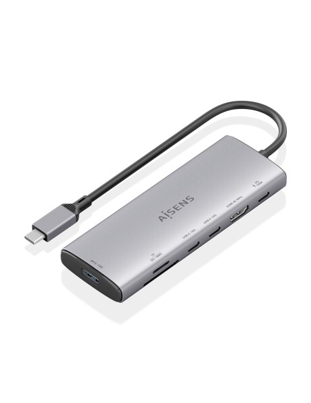 USB-C Dock 7 en 1, USB-C a 1xHDMI, 1xUSB-A 10G, 2xUSB-C 10G, 1xSD, 1xMicroSD, 1xUSB-C PD 100W, Gris, 20cm