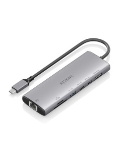 USB-C Dock 7 en 1, USB-C a 1xHDMI, 1xRJ45, 1xUSB-A 10G, 2xUSB-C 10G, 1xSD, 1xMicroSD, Gris, 20cm