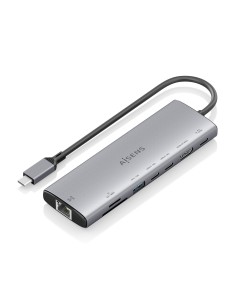USB-C Dock 8 en 1, USB-C a 1xHDMI, 1xRJ45, 1xUSB-A 10G, 2xUSB-C 10G, 1xSD, 1xMicroSD, 1xUSB-C PD 100W, Gris, 20cm
