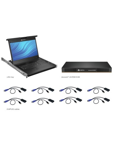 Avocent Consola LCD de acceso directo al rack de 19" con conmutador KVM AutoView 2108 digital o analógico de 8 puertos, teclado 