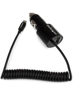 Cargador USB de 2 Puertos para Coche con Cable Micro USB y puerto USB - Negro