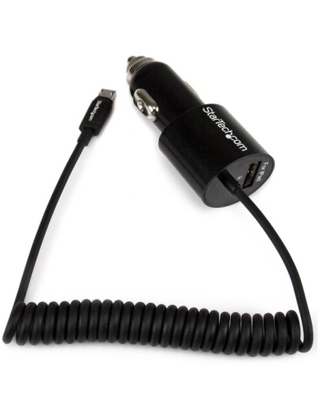 Cargador USB de 2 Puertos para Coche con Cable Micro USB y puerto USB - Negro