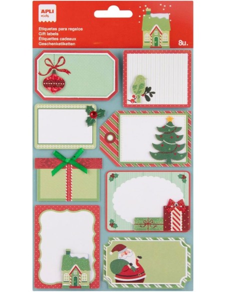 BOLSA 8 ETIQUETAS REGALO NAVIDAD ARBOLITO