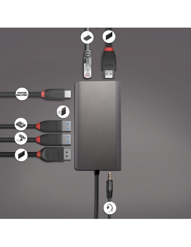 43323 base para portátil y replicador de puertos Alámbrico USB 3.2 Gen 1 (3.1 Gen 1) Type-C Negro, Gris