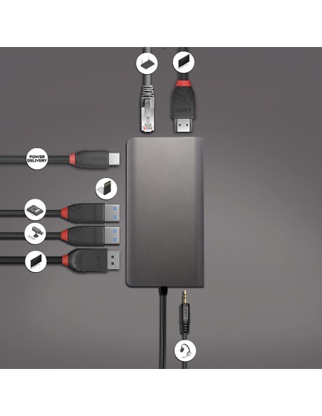 43323 base para portátil y replicador de puertos Alámbrico USB 3.2 Gen 1 (3.1 Gen 1) Type-C Negro, Gris