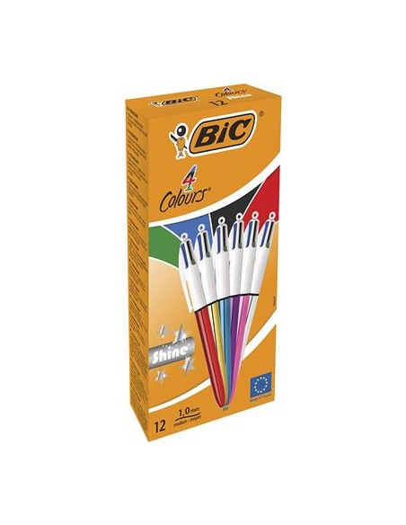 4 Colours Shine Negro, Azul, Verde, Rojo Bolígrafo de punta retráctil con pulsador Medio 12 pieza(s)