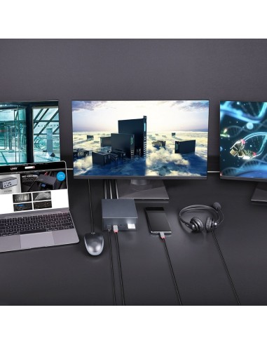 43378 base para portátil y replicador de puertos Alámbrico USB 3.2 Gen 2 (3.1 Gen 2) Type-C Gris