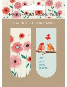 BLISTER 2 MARCAPAGINAS MAGNETICOS FLORES Y PAJAROS