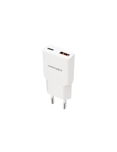 Cargador USB-C/PD 25W + USB-A/QC 25W, Blanco