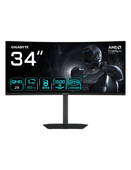 GS34WQCA Monitor Gaming Curvo 34" WQHD  3440 x 1440, 1500R, 120Hz, 1ms, 300 cd/m², FreeSync Premium, HDR Ready, HDMI 2.0, Displ