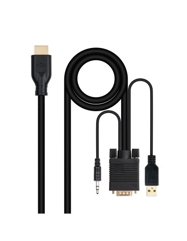 Conversor unidireccional VGA/M + AUDIO/M + USB-A/M (para alimentación) a HDMI/M, Negro, 1.8m