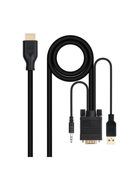 Conversor unidireccional VGA/M + AUDIO/M + USB-A/M (para alimentación) a HDMI/M, Negro, 1.8m