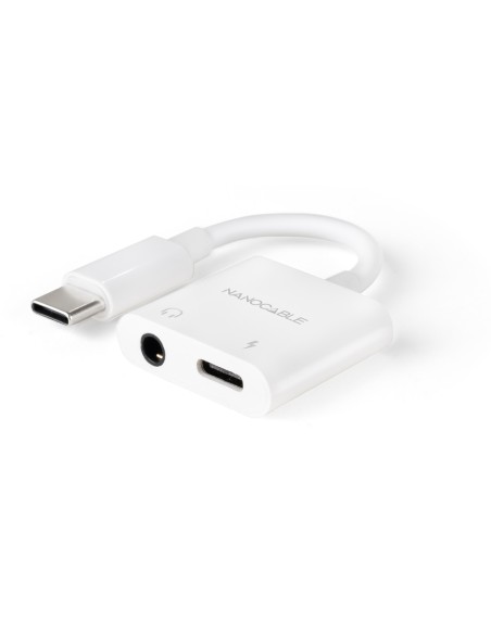 Adaptador de Audio USB-C/M a Jack 3.5/H + USB-C/H PD 60W, 11.5 cm, Blanco
