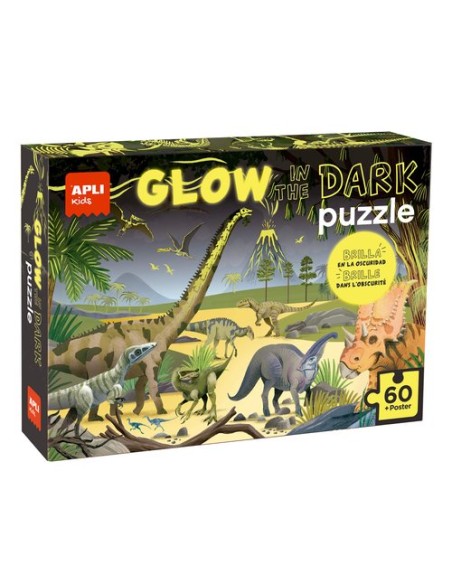 PUZZLE 60 PZ. APLI KIDS GLOW IN THE DARK DINO