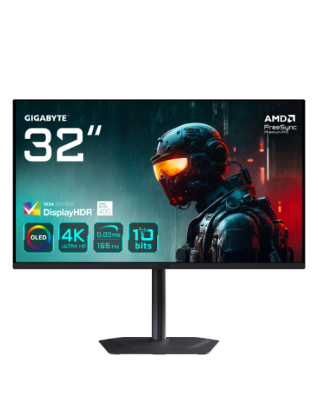 MONITOR GIGABYTE 32 MO32U,3840X2160 (OLED UHD),0.18PP,1000:0,03MS,165HZ,2HDMI+1DP+3USB3.2+USB TYPE C,ALTAVOCES