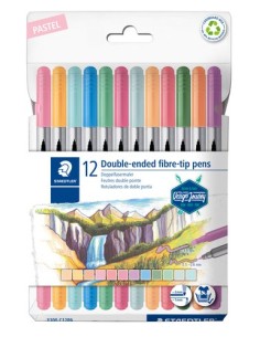 ESTUCHE CARTÓN CON 12 ROTULADORES DOBLE PUNTA COLORES PASTEL STAEDTLER 3200 C12PA