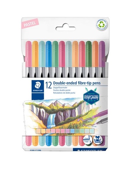 ESTUCHE CARTÓN CON 12 ROTULADORES DOBLE PUNTA COLORES PASTEL STAEDTLER 3200 C12PA