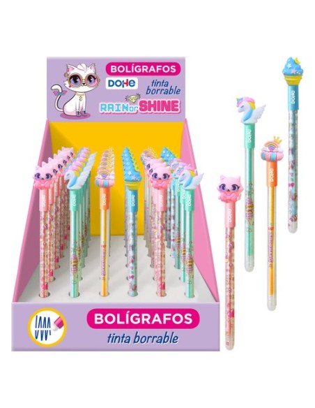 DOHE BOLÍGRAFOS TINTA BORRABLE RAIN OR SHINE EXPOSITOR 36 C/SURTIDOS