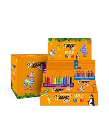 BIC ROTULADORES Y LÁPICES DE COLORES KIDS HAZLO WOW EXPOSITOR 12 +12 ESTUCHES DE 12 UD C/SURTIDOS