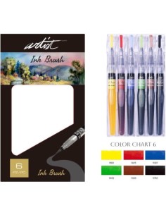 Estuche 6 pincel de tinta acuarelables artist brush colores surtidos