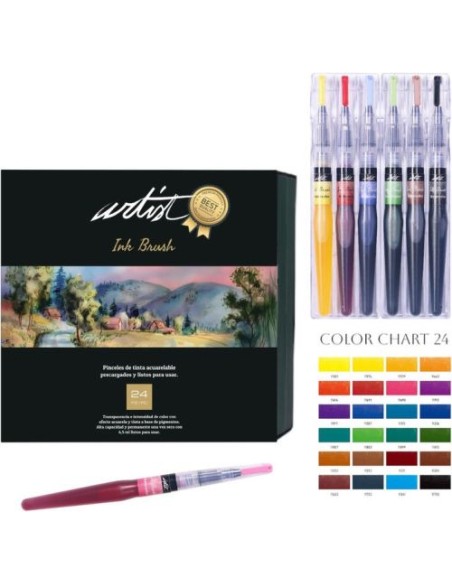 Estuche 24 pincel de tinta acuarelable artist brush colores surtidos