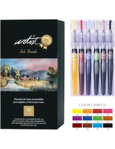 Estuche 12 pincel de tinta acuarelable artist brush colores surtidos
