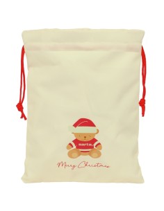 SAQUITO PLANO OSITO BEIGE FELICES FIESTAS 26x34x1cm