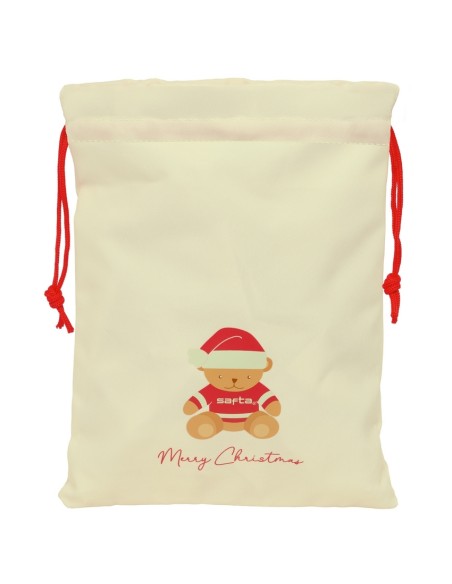 SAQUITO PLANO OSITO BEIGE FELICES FIESTAS 26x34x1cm