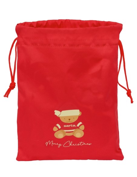 SAQUITO PLANO OSITO ROJO FELICES FIESTAS 26x34x1cm