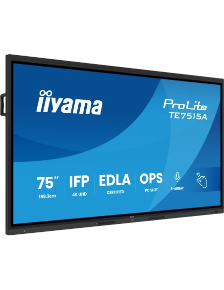 TE7515A-B1AG pantalla de señalización Panel plano interactivo 190,5 cm (75") Wifi 550 cd / m² 4K Ultra HD Negro Pantalla táctil 