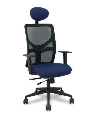 Silla Motilla traslack malla negra asiento bali azul marino brazos 1D base piramidal cabecero fijo