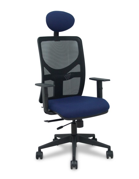 Silla Motilla traslack malla negra asiento bali azul marino brazos 1D base piramidal cabecero fijo