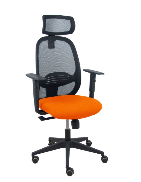 Silla Cilanco negra malla negra asiento bali naranja oscuro brazo regulable cabecero regulable