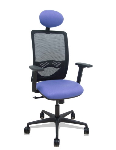 Silla Zulema sincro malla negra asiento bali azul claro brazos 2D ruedas 65mm cabecero