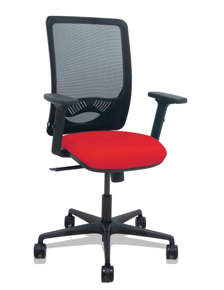 Silla Zulema sincro malla negra asiento bali rojo brazos 2D ruedas 65mm