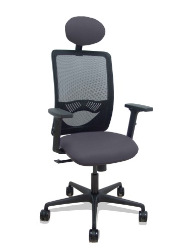 Silla Zulema sincro malla negra asiento bali gris oscuro brazos 2D ruedas 65mm cabecero