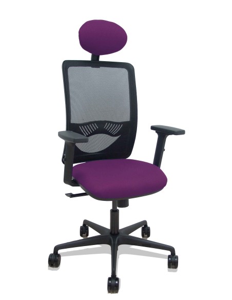Silla Zulema sincro malla negra asiento bali morado brazos 2D ruedas 65mm cabecero
