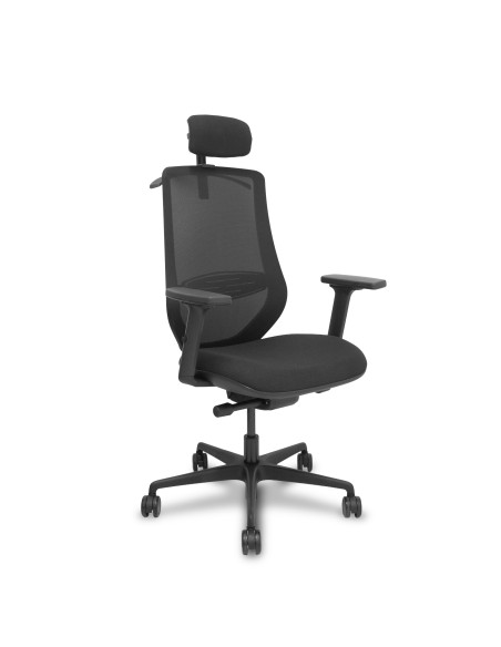 Silla Mardos traslack malla negra bali negro brazo 2D cabecero y perchero