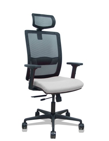 Silla Haches traslack malla negra asiento bali gris claro brazos 2D ruedas 65mm cabecero regulable