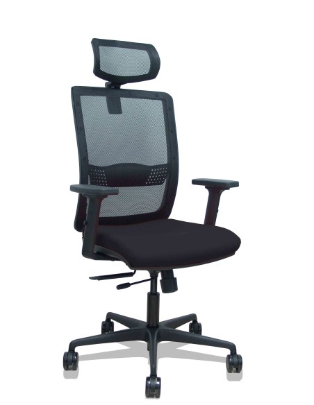 Silla Haches traslack malla negra asiento bali negro brazos 2D ruedas 65mm cabecero regulable