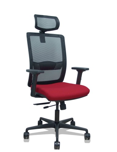 Silla Haches traslack malla negra asiento bali granate brazos 2D ruedas 65mm cabecero regulable