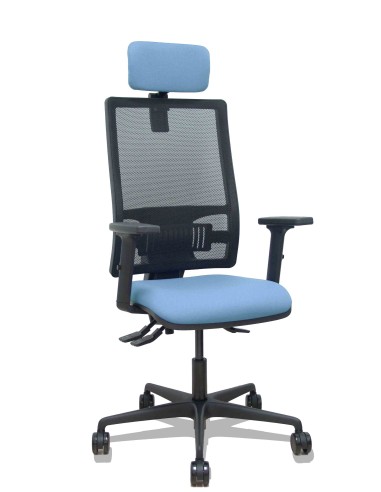 Silla Bormate asincro malla negra asiento bali azul cielo brazos 2D ruedas 65mm cabecero regulable