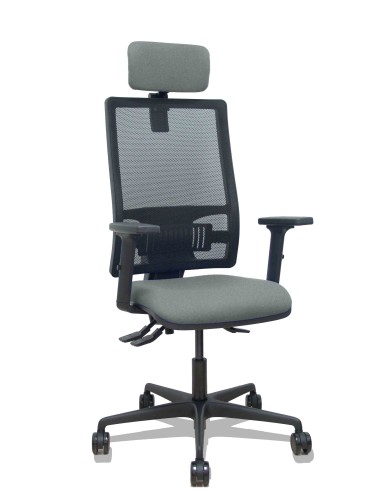 Silla Bormate asincro malla negra asiento bali gris brazos 2D ruedas 65mm cabecero regulable
