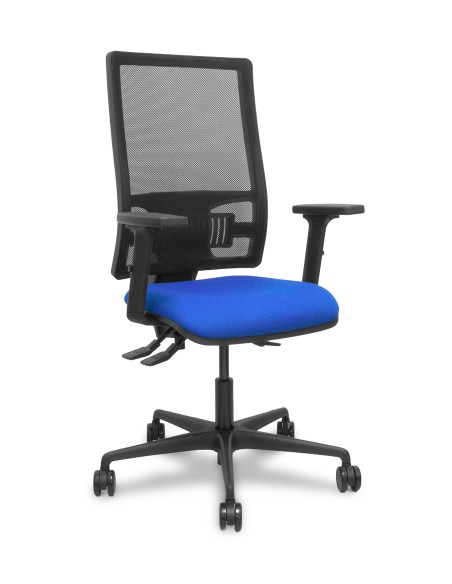 Silla Bormate asincro malla negra asiento bali azul brazos 2D ruedas 65mm