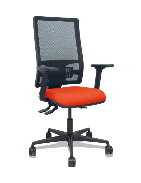 Silla Bormate asincro malla negra asiento bali naranja oscuro brazos 2D ruedas 65mm