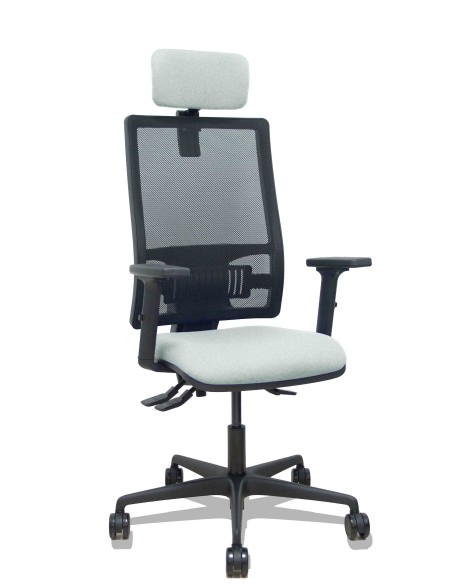 Silla Bormate asincro malla negra asiento bali gris claro brazos 2D ruedas 65mm cabecero regulable