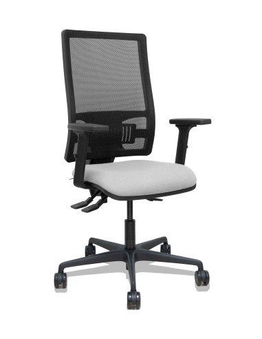 Silla Bormate asincro malla negra asiento bali gris claro brazos 2D ruedas 65mm