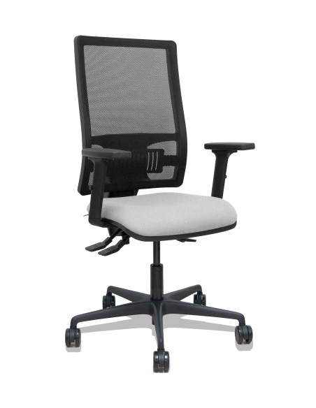 Silla Bormate asincro malla negra asiento bali gris claro brazos 2D ruedas 65mm